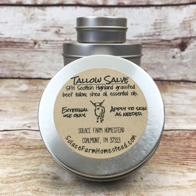 Back of Grass-fed Tallow Salve, Showing Ingredients Label