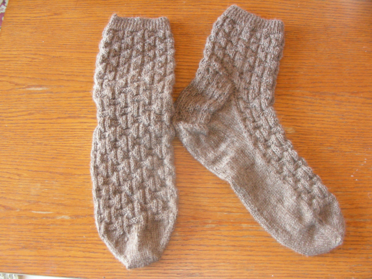 Alpaca socks, basket weave pattern