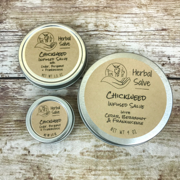 Herbal Salve with Pastured Lard and Raw Beeswax, Infused with Chickweed & Essential Oils