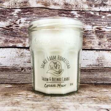 Tallow & Beeswax Candle 10 oz, Wooden Wick Candle with Hand-Rendered Grass-fed Beef Tallow in Upcycled Glass Jar
