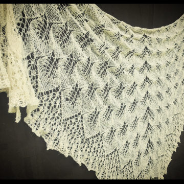 Cascading Leaf Lace Shawl, Hand-spun Tunis Sheep Wool, Hand-knit Lace Triangle Wrap