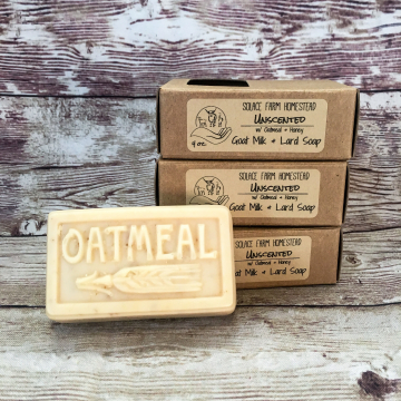 Unscented Goat Milk Farm Soap with Pastured Lard, Real Honey, and Oats - Fragrance-Free Oatmeal Milk & Honey Handmade Goat Milk Lard Soap
