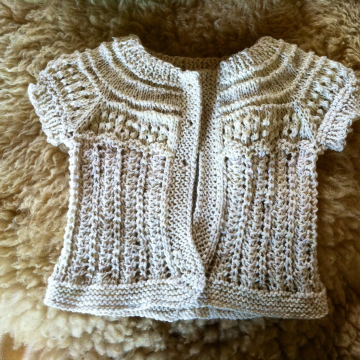 Baby sweater, feedsack string