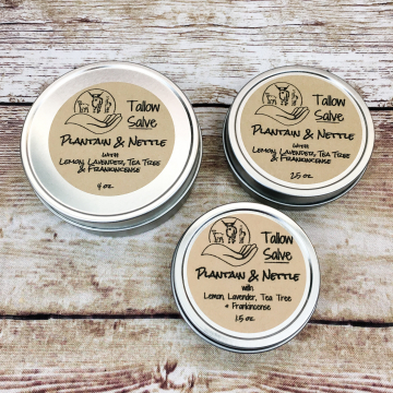 Herbal Grass-fed Tallow Salve, Infused with Yarrow & Plantain, with Essential Oils
