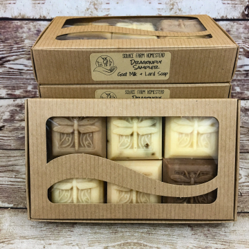 Gift Set, Handmade Goat Milk & Lard Soap, Variety Pack of Six 2 oz Dragonfly Soaps