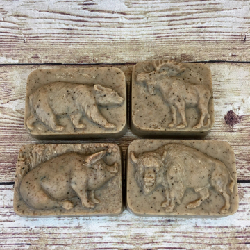 Goat Milk Soap with Grass-fed Tallow & Pastured Lard, Mocha Scrub with Ground Coffee in Wild Animal Shapes